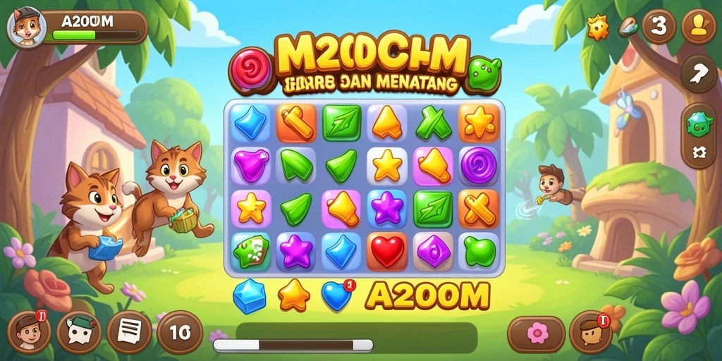 Screenshot gameplay A200M yang menyuguhkan aksi mencocokkan permata.