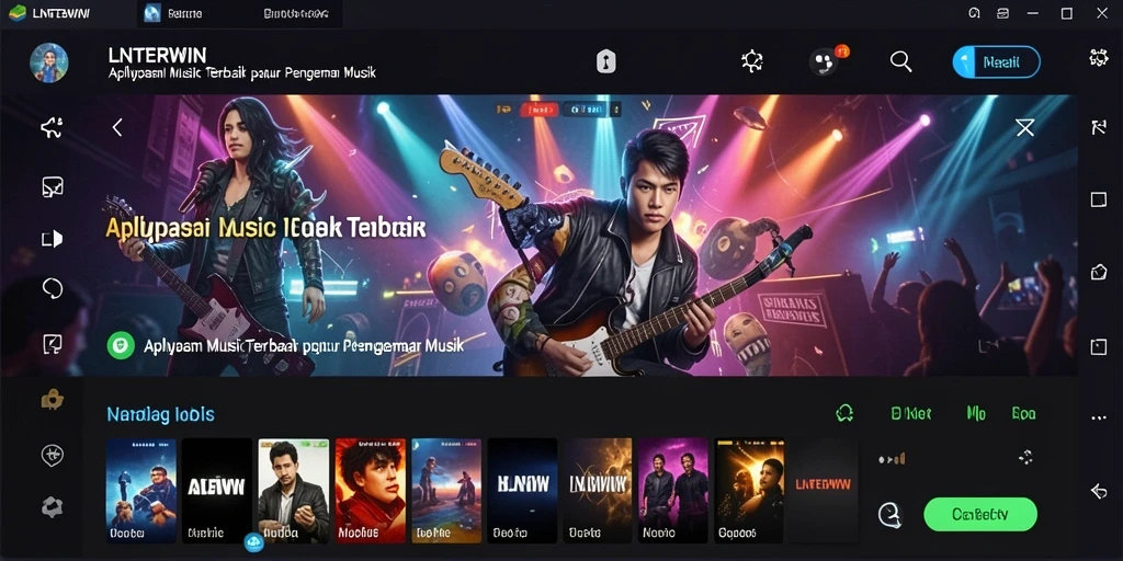 Gameplay LNTERWIN yang menampilkan alat musik interaktif dengan grafis menarik.