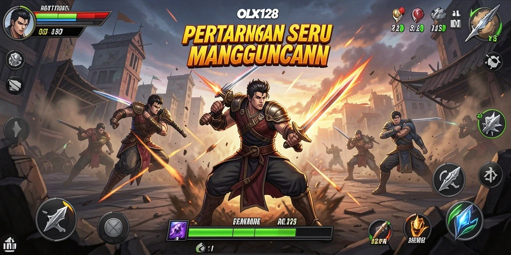 Tampilan seru yang menampilkan pertarungan antara karakter di OLX128.