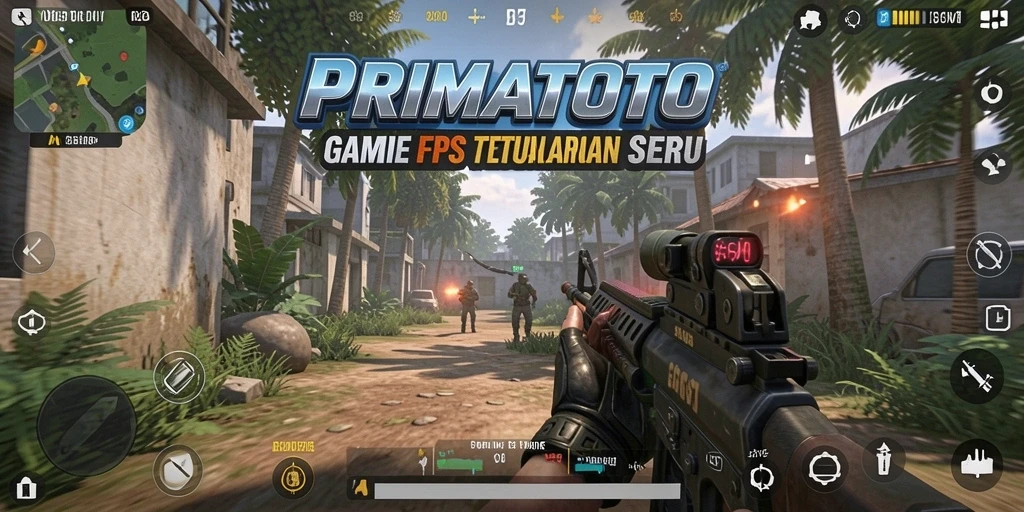 Screenshot PRIMATOTO menampilkan aksi pertempuran FPS yang mendebarkan.