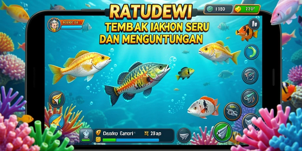 Screenshot gameplay RATUDEWI menampilkan aksi seru menembak ikan.