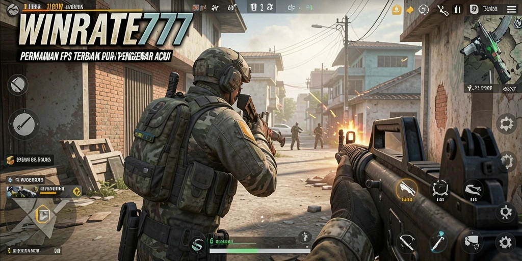 Screenshot gameplay WINRATE777 menampilkan aksi seru dalam pertempuran FPS.